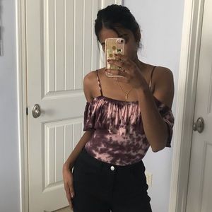 Purple tie dye off the shoulder bodysuit
